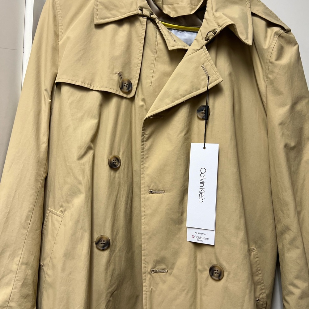 Calvin Klein Tan Trench Coat Lightweight Cotton NWT